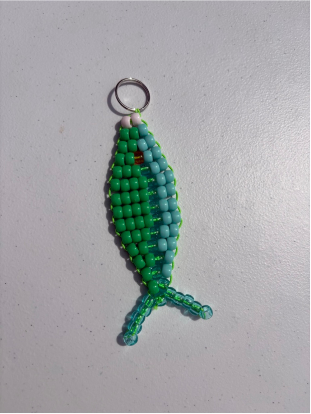 Pony Beaded Fish Keychain One Size Green Blue